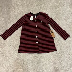 Carole Little Vintage Striped V-neck Blouse with Buttons